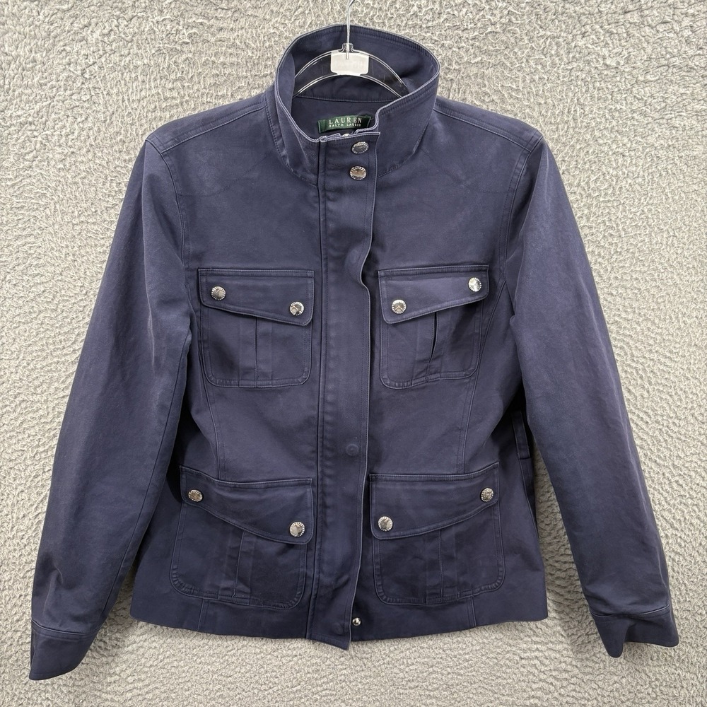 Lauren Ralph Lauren Jacket Women Medium Navy Utility Military Field Metal Button